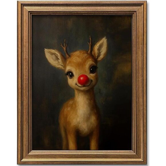 Other - Vintage Christmas Wall Art Decor Gold Framed Clown Reindeer Picture Painting